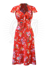 Pretty 40s Tea Dress in Scarlet Bloom