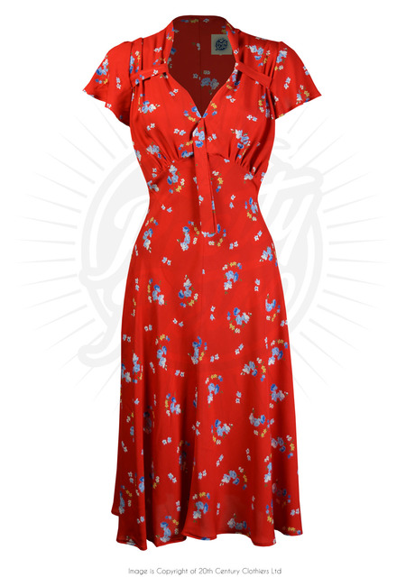 Pretty 40s Tea Dress in Red Floral